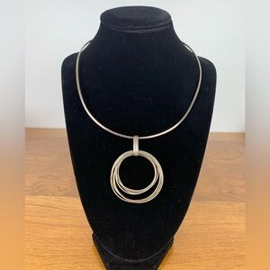 Sterling Silver Necklace Cercle Rings Pendant Stamped 925 Vintage MCM Art Deco